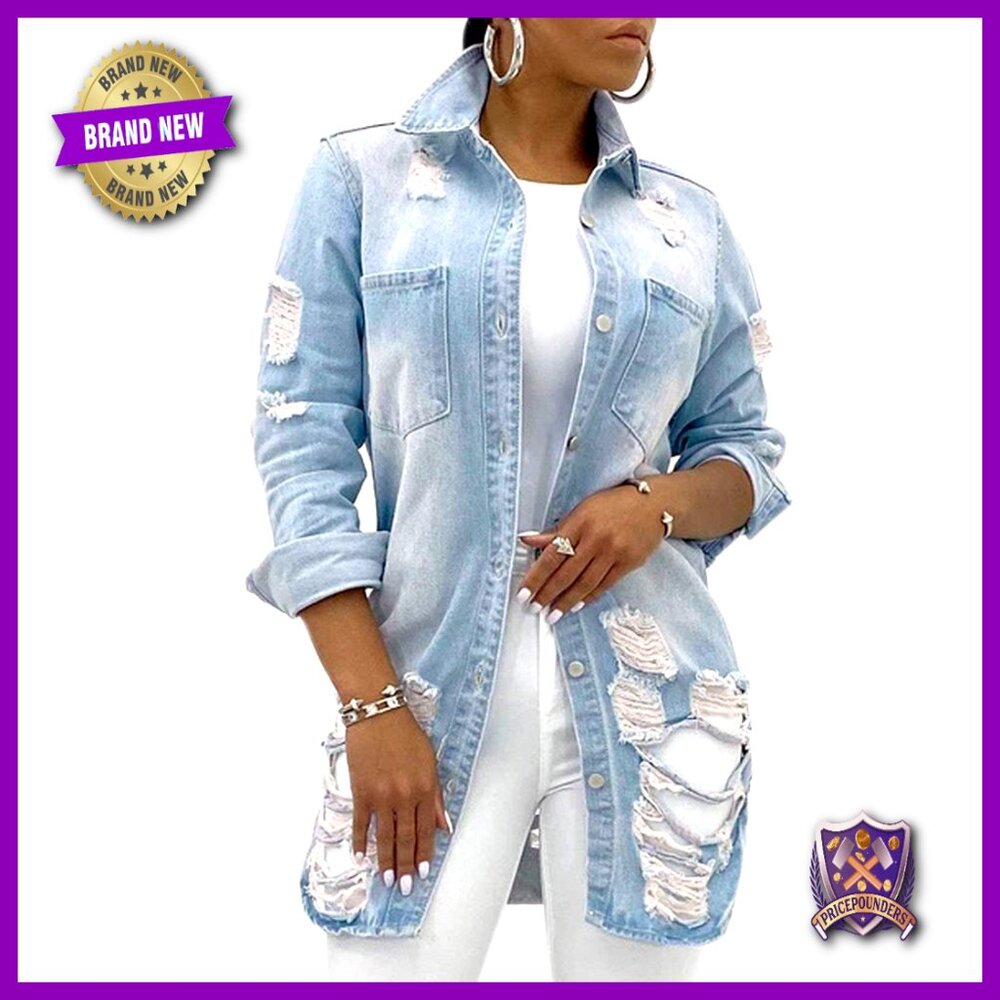 Classic Denim Trucker Jacket Oversized Loose Fit Long Sleeve Casual Street Style